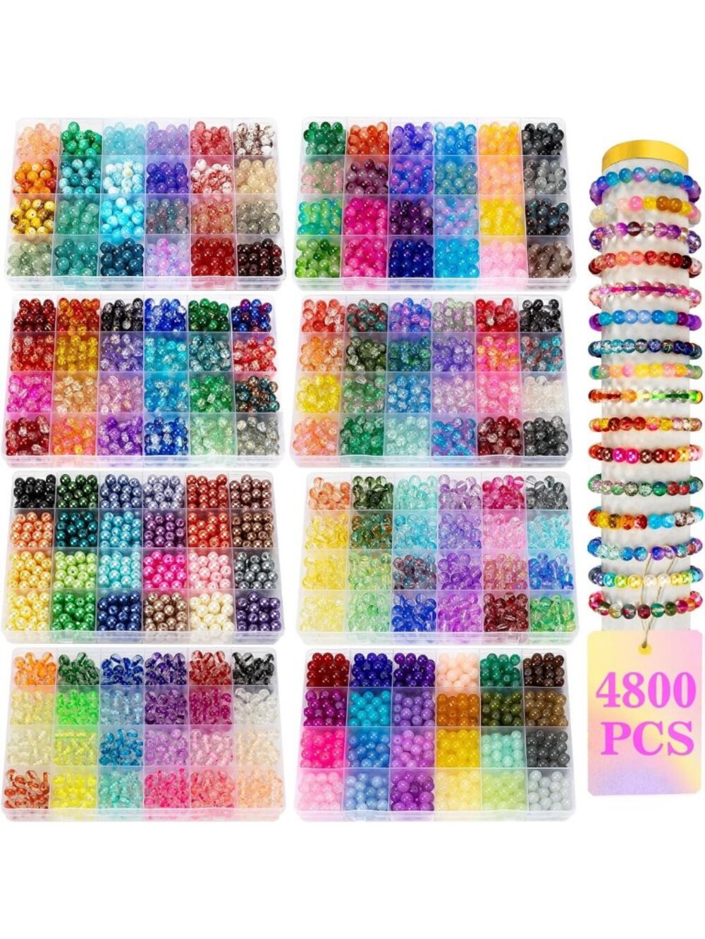 4800pcs 8mm Colorful Glass Beads Bracelet Making Kit - 192 Colors for DIY Crafts